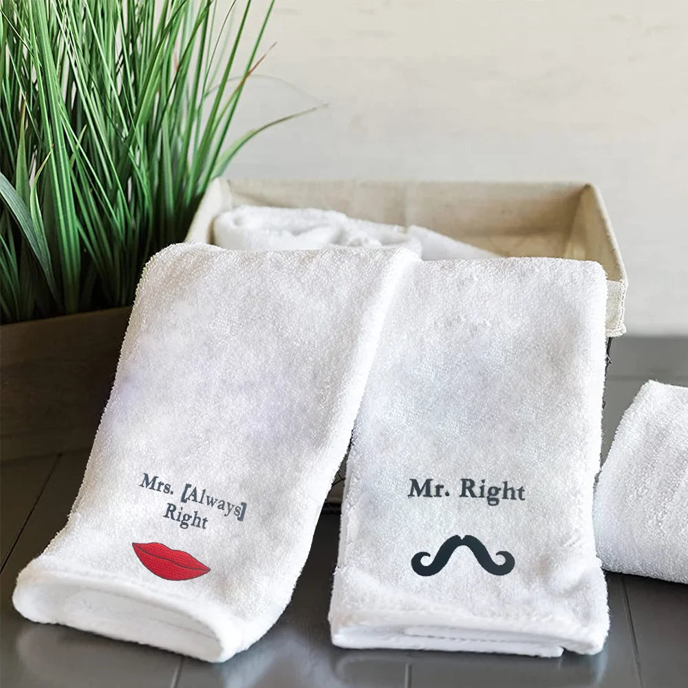 BYFT Embroidered For You Personalised Couple Towel - Mr. Right & Mrs. Always Right Design High Quality Embroidery Perfect For Gifting