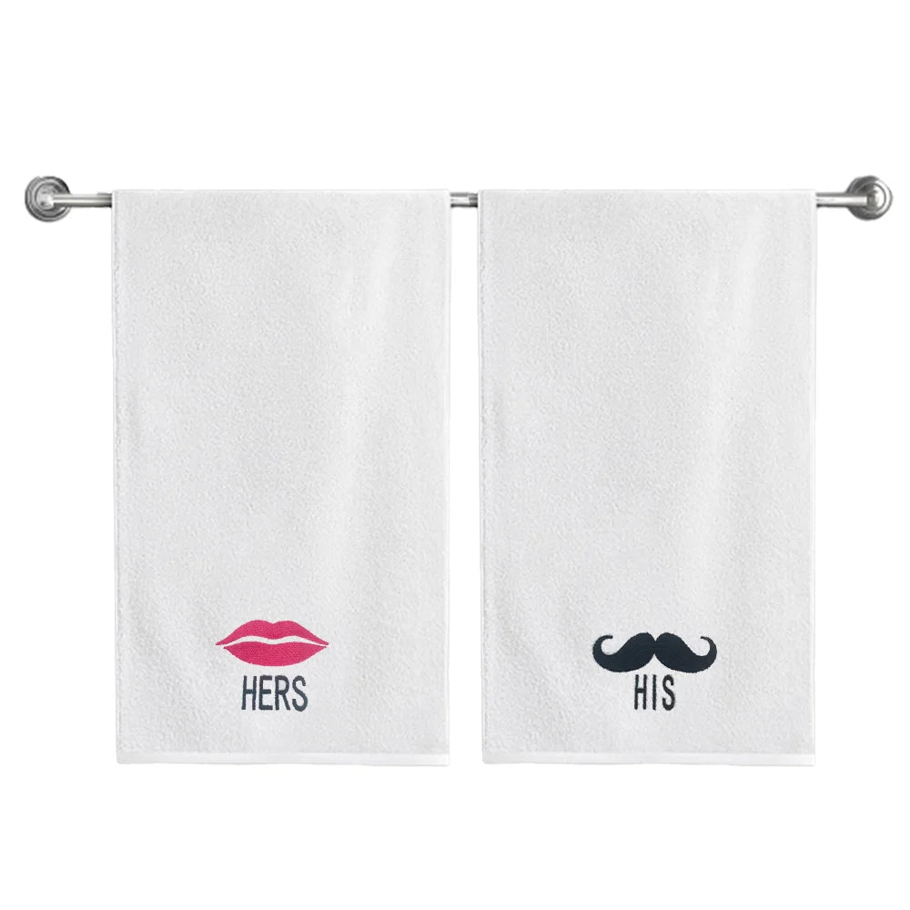 BYFT Embroidered For You Personalised Couple Towel - His Moustache & Her Lips Design High Quality Embroidery Perfect For Gifting