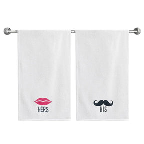BYFT Embroidered For You Personalised Couple Towel - His Moustache & Her Lips Design High Quality Embroidery Perfect For Gifting