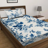 BYFT Orchard Luxury - Blue Floral Bed Sheet (150 x 230 Cm) with Pillow Case (50 x 75 Cm)| Polycotton, 144 TC, Soft & Luxurious Bed Linen