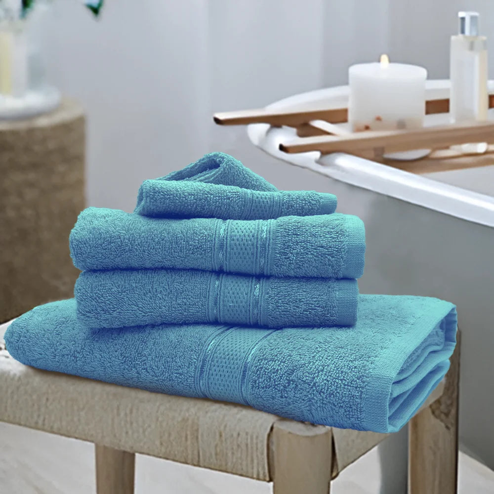 BYFT Daffodil Cotton Towel Light Blue Luxury - Soft, Absorbent, Quick-Dry, 500 GSM Bath Towel Set