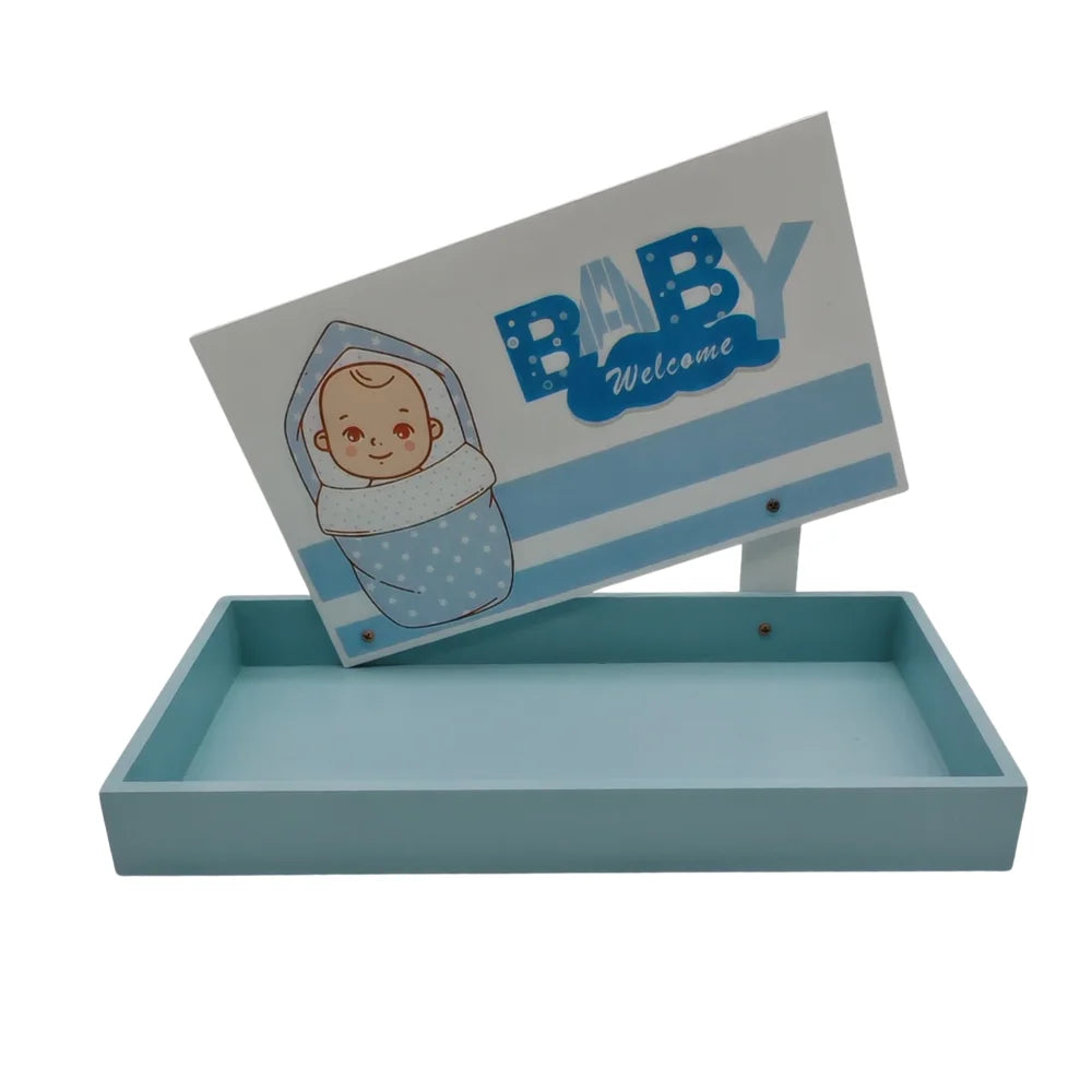 BYFT Baby Boy Welcome Hamper Flat Tray | Cotton Towels, Baby Romper & Essentials Gift Set