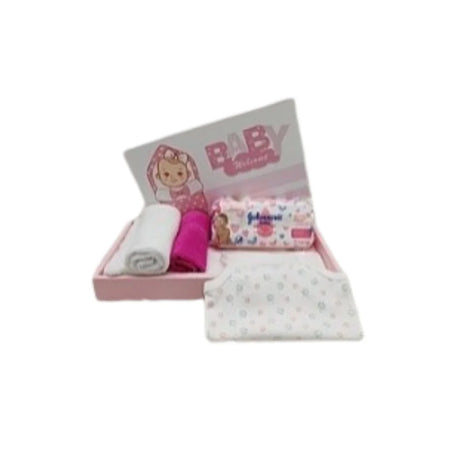 BYFT Baby Girl Welcome Hamper Flat Tray | Cotton Towels, Baby Romper & Essentials Gift Set