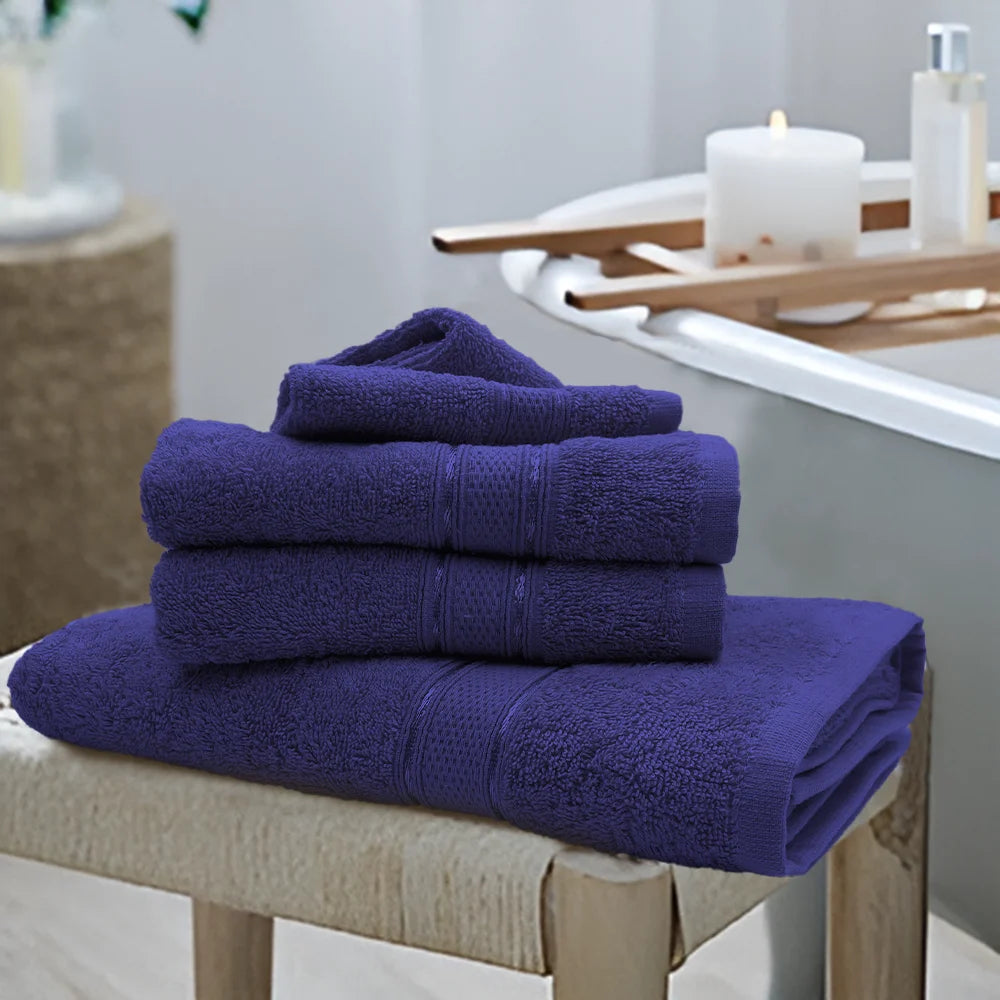 BYFT Daffodil Cotton Towel Navy Blue Luxury - Soft, Absorbent, Quick-Dry, 500 GSM Bath Towel Set
