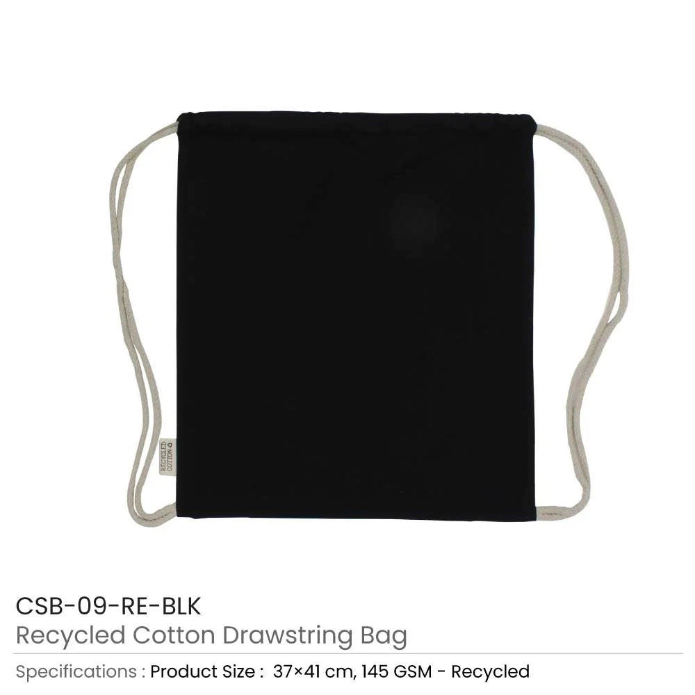 BYFT005745 BYFT Recycled Drawstring Bag Black 37 x 41 Cm Cotton 145 Gsm Set of 01 CSB 09 RE BLK.webp