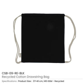 BYFT005745 BYFT Recycled Drawstring Bag Black 37 x 41 Cm Cotton 145 Gsm Set of 01 CSB 09 RE BLK