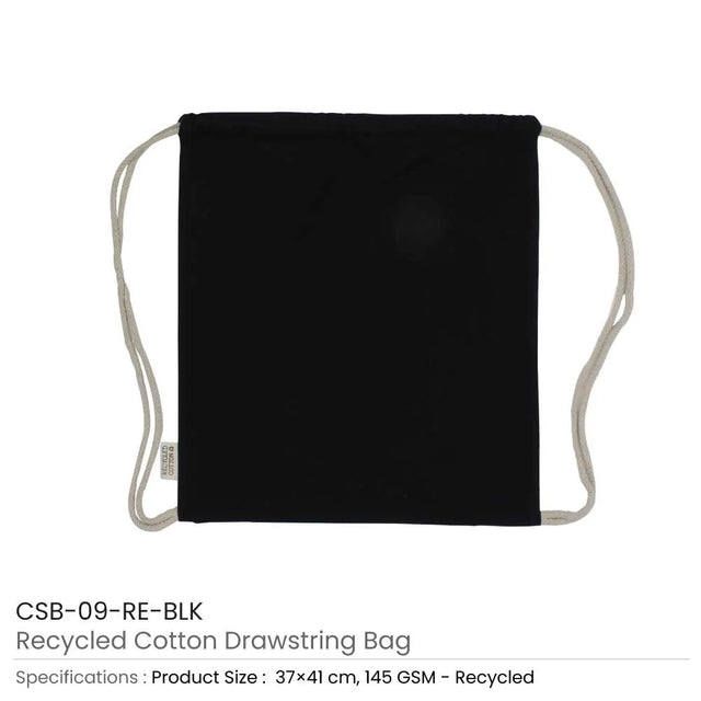 BYFT005745 BYFT Recycled Drawstring Bag Black 37 x 41 Cm Cotton 145 Gsm Set of 01 CSB 09 RE BLK.webp