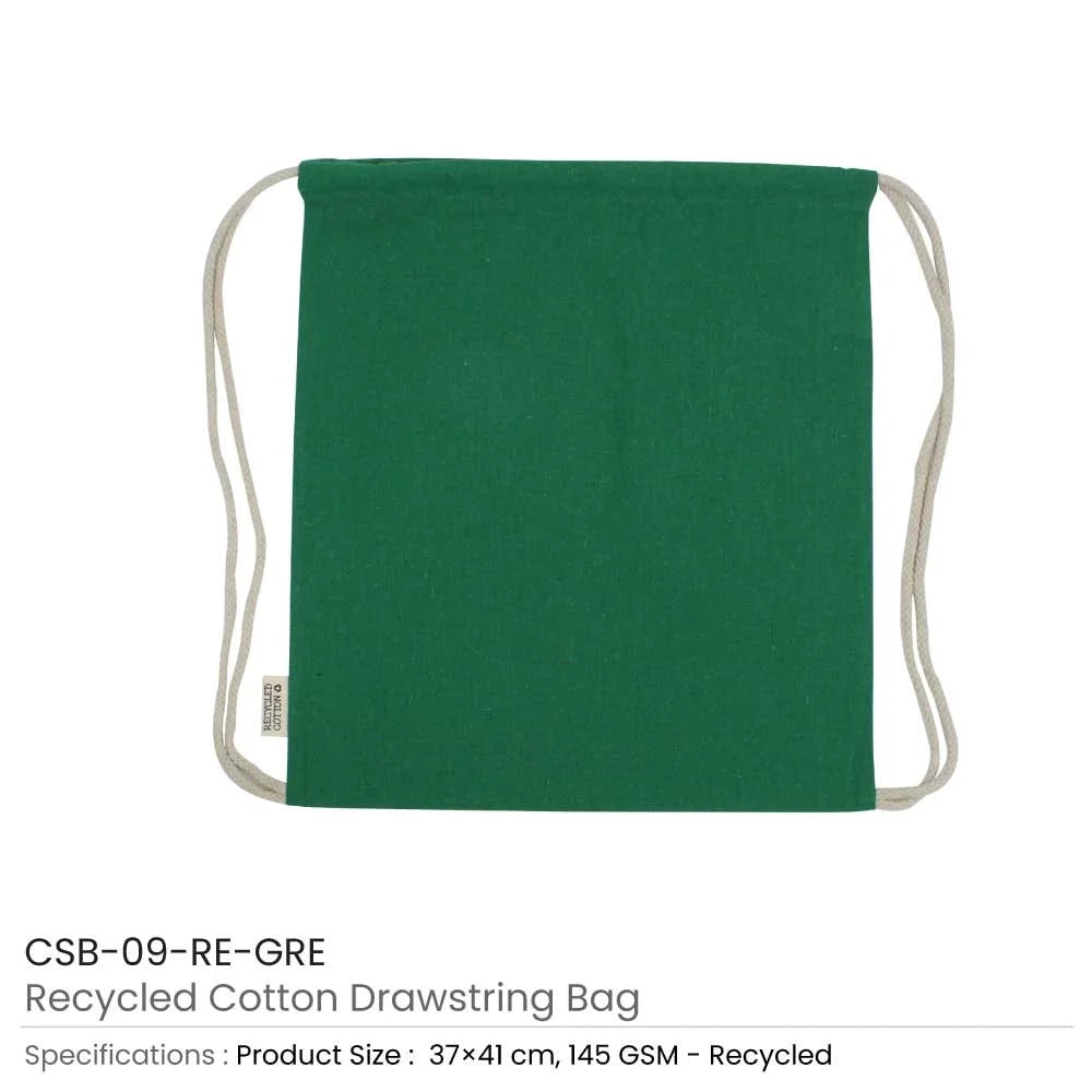 BYFT005747 BYFT Recycled Drawstring Bag Green 37 x 41 Cm Cotton 145 Gsm Set of 01 CSB 09 RE GRE.webp