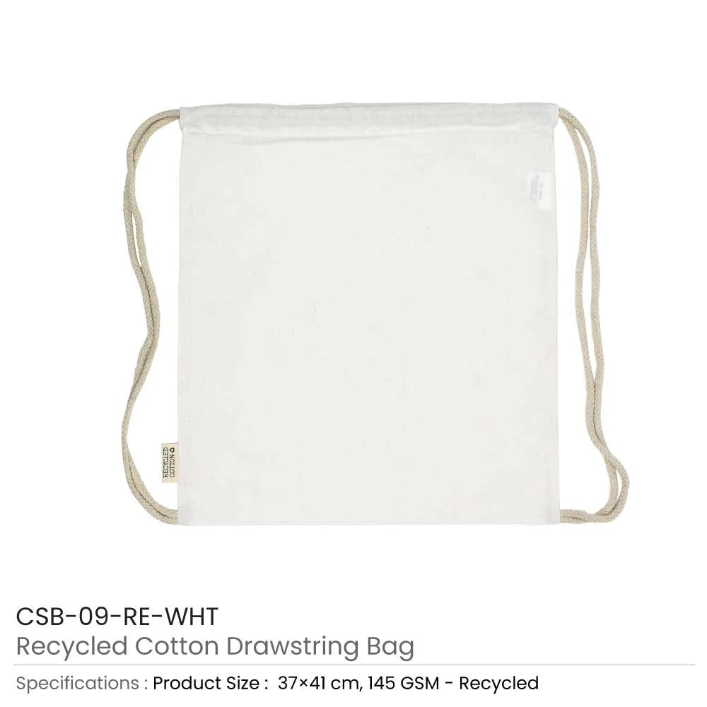 BYFT005752 BYFT Recycled Drawstring Bag White 37 x 41 Cm Cotton 145 Gsm Set of 01 CSB 09 RE WHT 1.webp