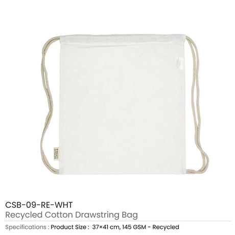BYFT005752 BYFT Recycled Drawstring Bag White 37 x 41 Cm Cotton 145 Gsm Set of 01 CSB 09 RE WHT 1.webp