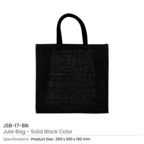 BYFT005754 BYFT Reusable Square Jute Bags Black with Cotton Handles Set of 01 JSB 17 BLK