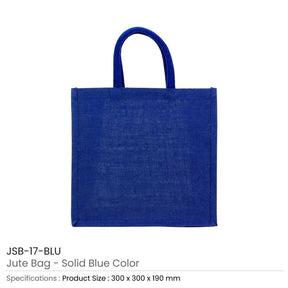 BYFT005755 BYFT Reusable Square Jute Bags Blue with Cotton Handles Set of 01 JSB 17 BLU
