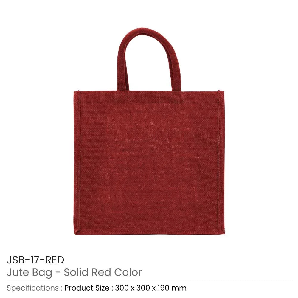 BYFT005757 BYFT Reusable Square Jute Bags Red with Cotton Handles Set of 01 JSB 17 RED.webp
