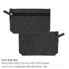 BYFT005759 BYFT Natural Black Cotton Pouches with front zipper closure Set of 01 PCH 008 BLK