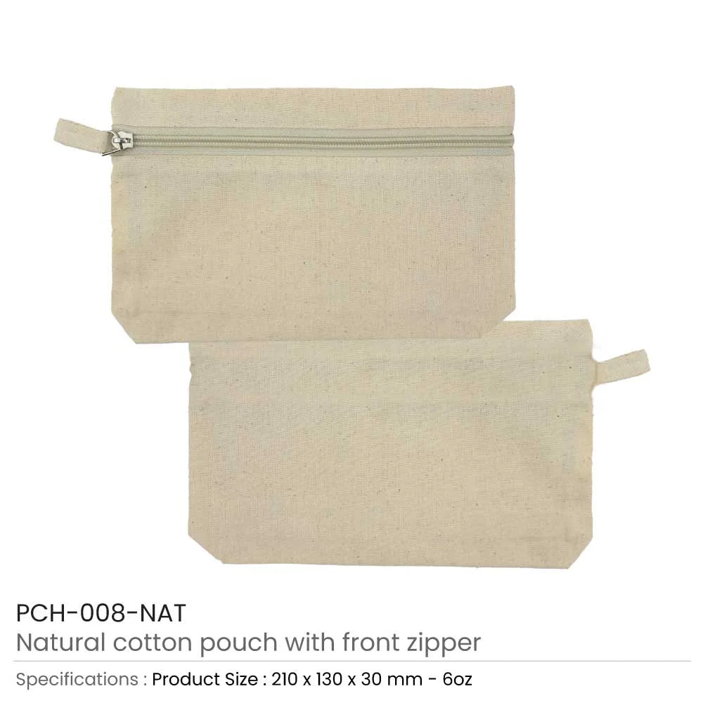 BYFT005760 BYFT Natural Cotton Pouches with front zipper closure Set of 01 PCH 008 NAT.webp