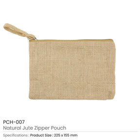 BYFT005761 BYFT Natural Jute Zipper Pouch for Organizing Storage Set of 01 PCH 007 NAT