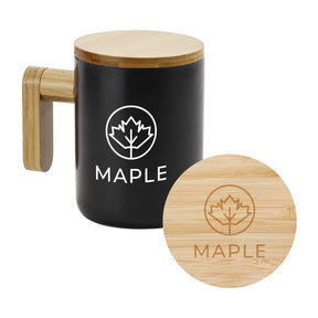 BYFT005764 BYFT Black Ceramic Coffee Mug with Bamboo Handle and Lid Set of 01 TM 024 BM B