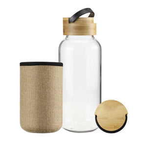 BYFT005765 BYFT Glass Bottle with Bamboo Lid and Eco Sleeve 1 Ltr Set of 01 TM 034 NAT C