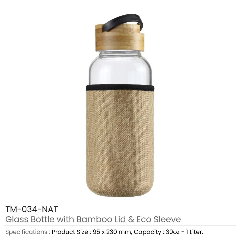 BYFT005765 BYFT Glass Bottle with Bamboo Lid and Eco Sleeve 1 Ltr Set of 01 TM 034 NAT.webp