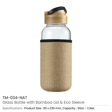 BYFT005765 BYFT Glass Bottle with Bamboo Lid and Eco Sleeve 1 Ltr Set of 01 TM 034 NAT.webp