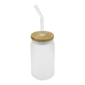 BYFT005766 BYFT Glass Bottle with Straw and Bamboo Lid 455 Ml Set of 01 TM 035 FRS B