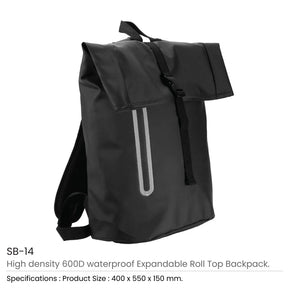 BYFT005790 BYFT Expandable Roll Top Backpack 600D Polyester Set of 01 SB 14 BLK