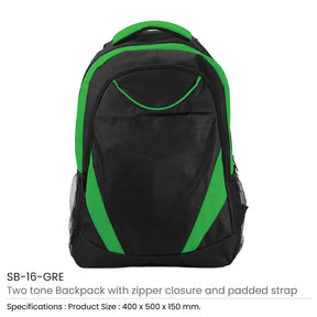 BYFT005792 BYFT Two Toned Green Backpack 600D Polyester Set of 01 SB 16 GRE