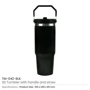 BYFT005805 BYFT Double Wall Black Vacuum SS Insulated Tumbler with Handle and Straw Set of 01 TM 042 A