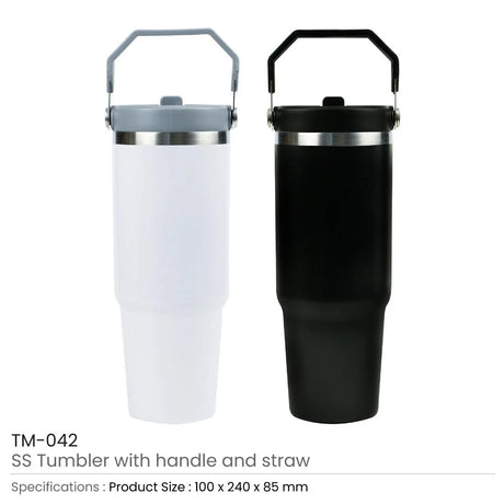 BYFT005805 BYFT Double Wall Black Vacuum SS Insulated Tumbler with Handle and Straw Set of 01 TM 042.webp