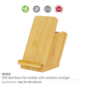 BYFT005807 BYFT Bamboo 15W Wireless Charger with Pen Holder Set of 01 WDS5