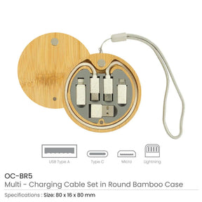 BYFT005816 BYFT Multi USB Charging Cable set in Round Bamboo Case Set of 01 OC BR5