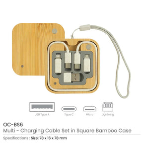 BYFT005817 BYFT Multi USB Charging Cable set in Sqyare Bamboo Case Set of 01 OC BS6