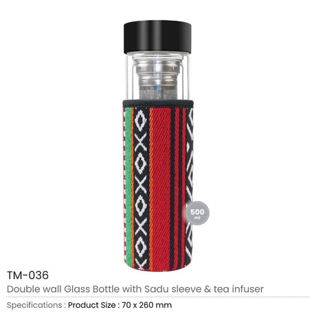 BYFT005826 BYFT Double Wall Glass Bottle with SADU Sleeve 500 Ml Set of 01 TM 036.webp