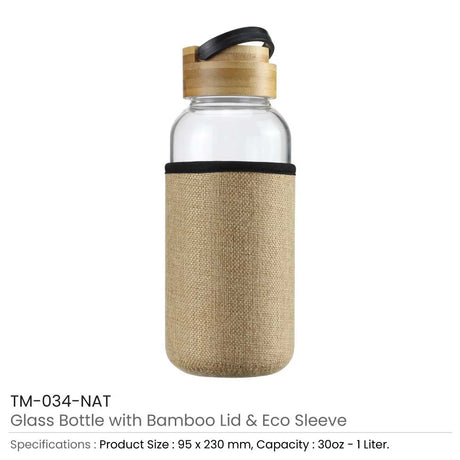 BYFT005829 BYFT Glass Bottle with Bamboo Lid and Eco Sleeve Set of 01 TM 034 NAT.webp