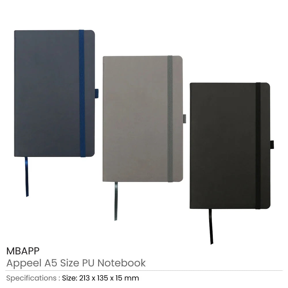 BYFT005830 BYFT A5 Appeel Black PU Notebook with Elastic Band Pen Loop Bookmark Set of 01 MBAPP.webp