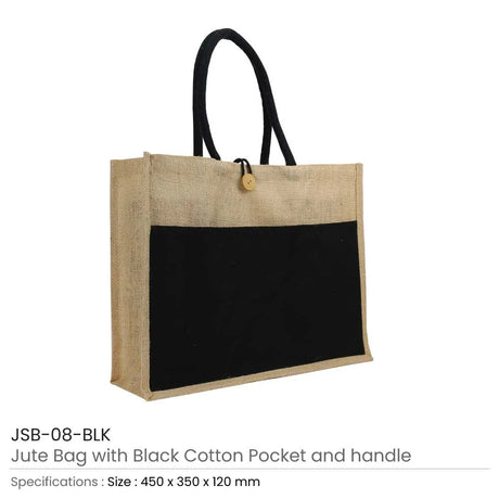 BYFT005846 BYFT Jute Bag with Black Cotton Pocket and Handle Set of 01 JSB 08 BLK.webp