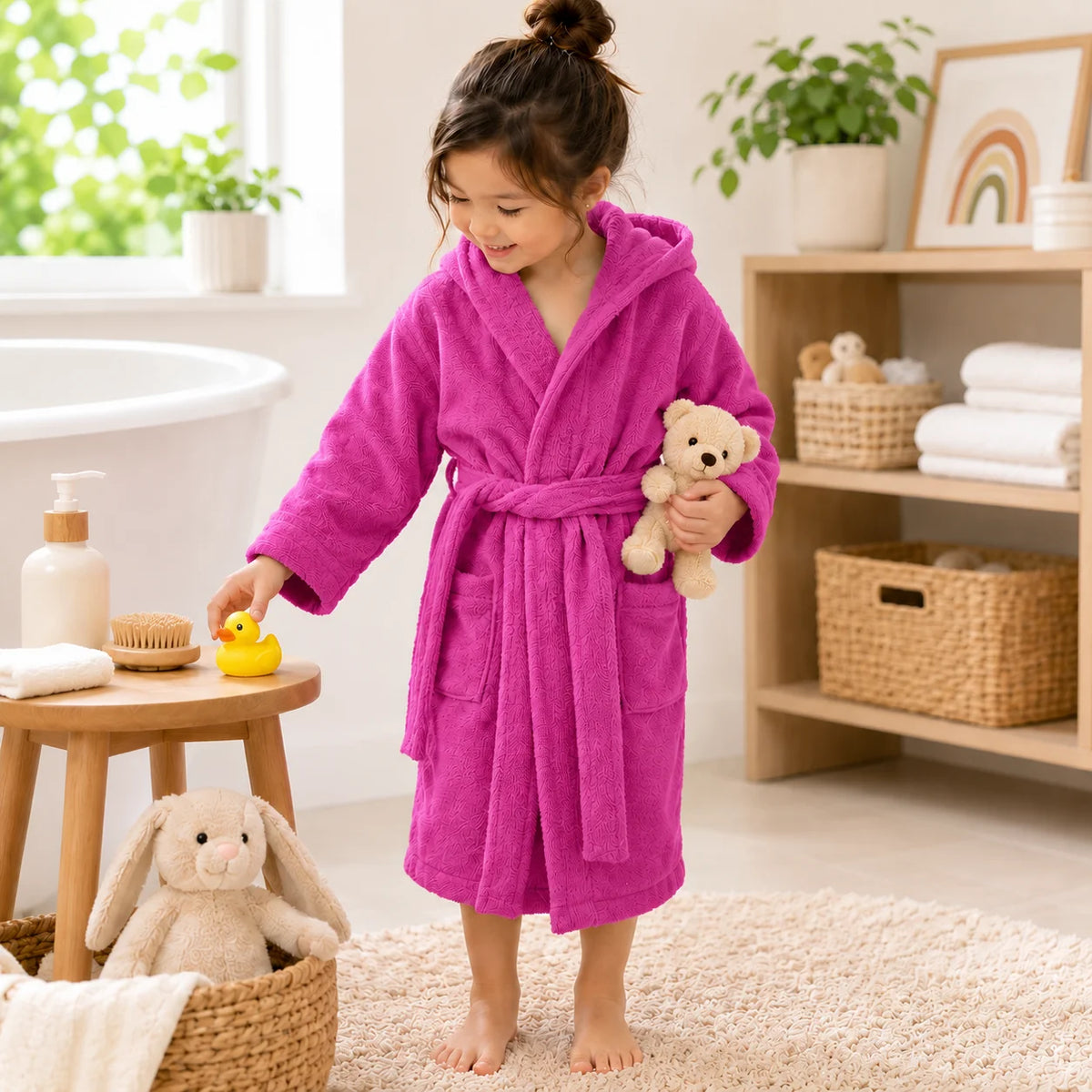 BYFT Daffodil Kids Hooded Bathrobe Luxury Cotton Soft, Absorbent, Quick-Dry