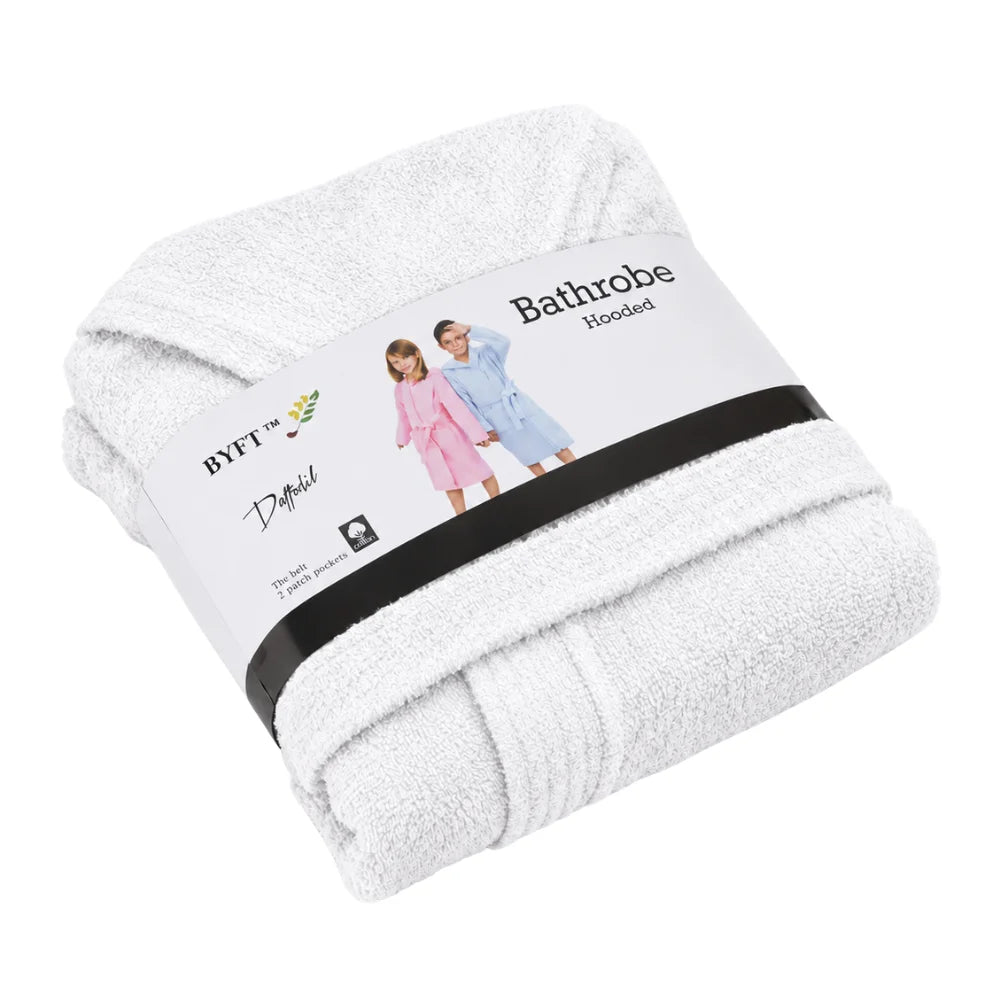 BYFT Daffodil Kids Hooded Bathrobe Luxury Cotton Soft, Absorbent, Quick-Dry