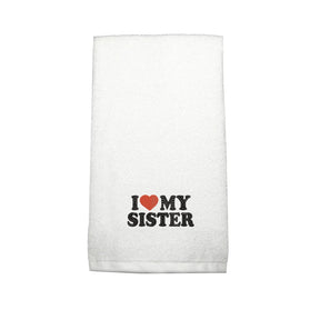 BYFT Embroidered For You Personalised Cotton Towel - I Love My Sister Design High Quality Embroidery Perfect For Gifting