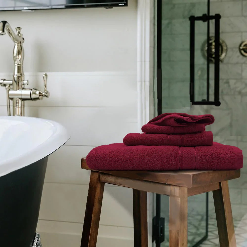 BYFT Daffodil Cotton Towel Burgundy Luxury - Soft, Absorbent, Quick-Dry, 500 GSM Bath Towel Set