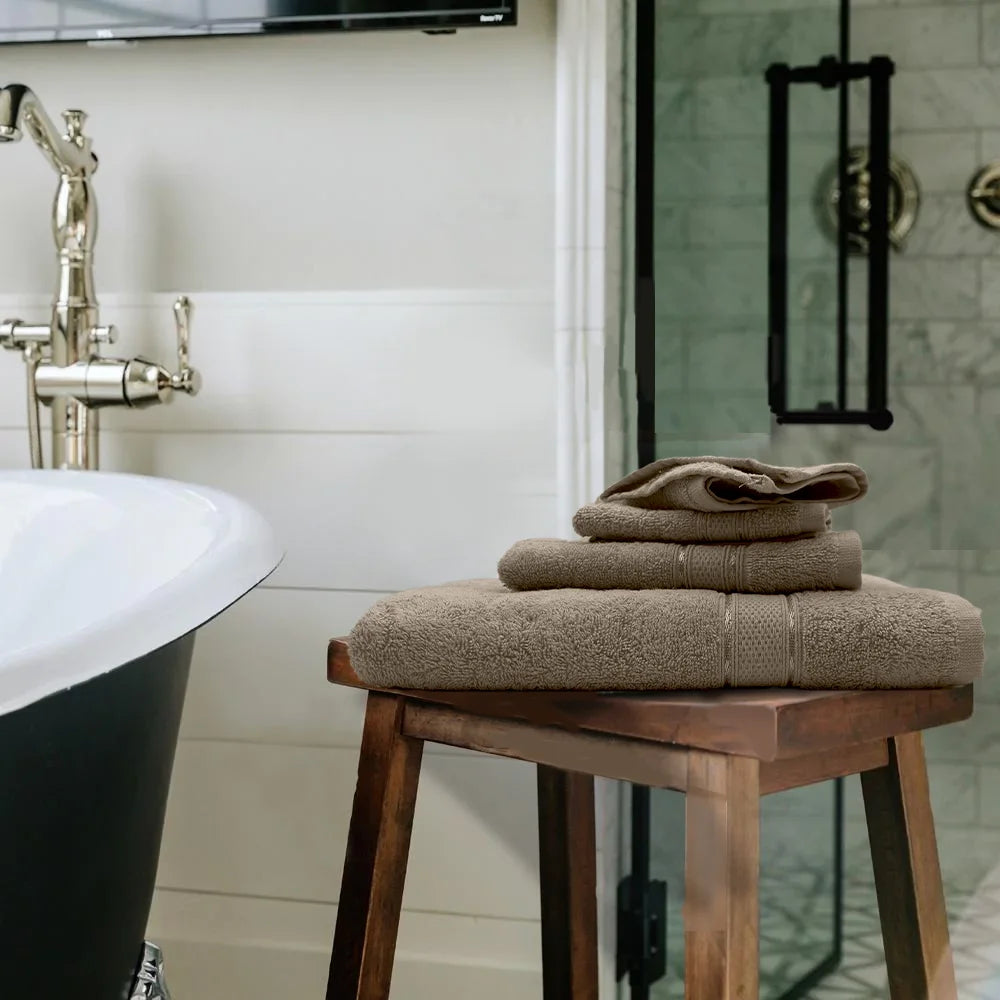 BYFT Daffodil Cotton Towel Dark Beige Luxury - Soft, Absorbent, Quick-Dry, 500 GSM Bath Towel Set