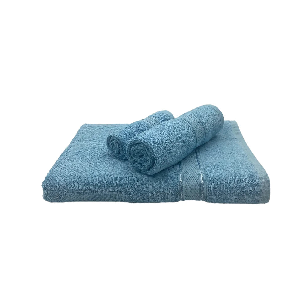 BYFT Daffodil Cotton Towel Light Blue Luxury - Soft, Absorbent, Quick-Dry, 500 GSM Bath Towel Set