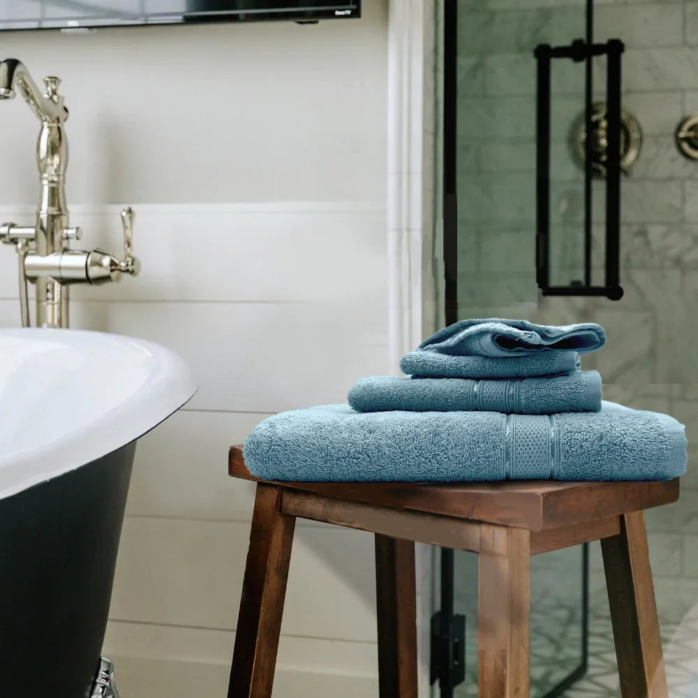 BYFT Daffodil Cotton Towel Light Blue Luxury - Soft, Absorbent, Quick-Dry, 500 GSM Bath Towel Set