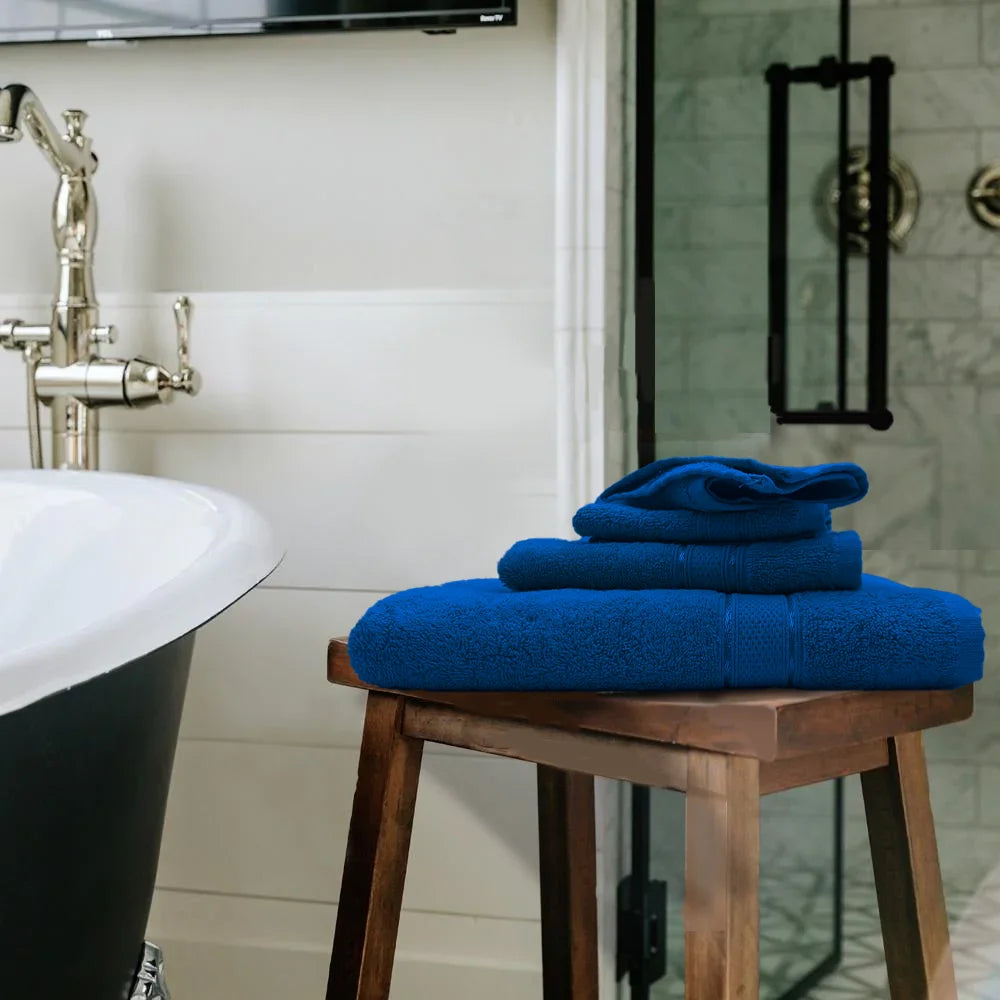 BYFT Daffodil Cotton Towel Royal Blue Luxury - Soft, Absorbent, Quick-Dry, 500 GSM Bath Towel Set