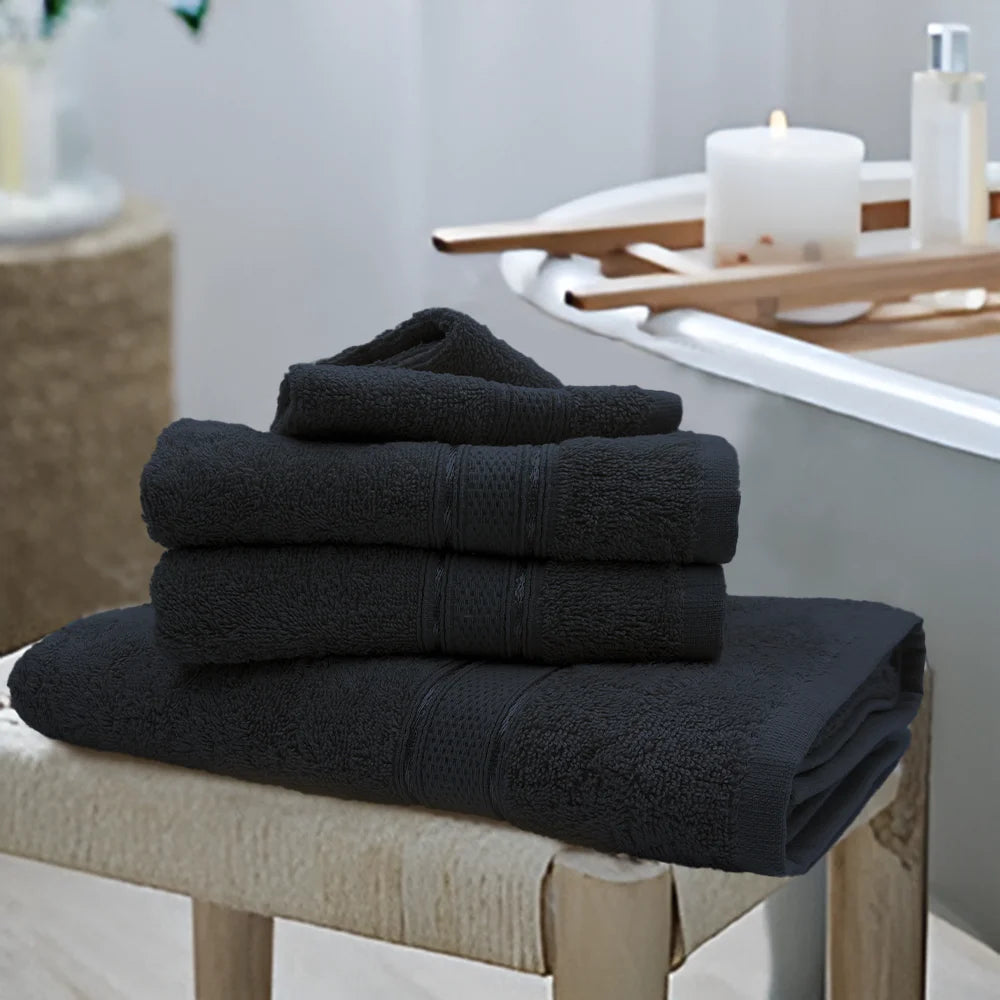 BYFT Daffodil Cotton Towel Black Luxury - Soft, Absorbent, Quick-Dry, 500 GSM Bath Towel Set