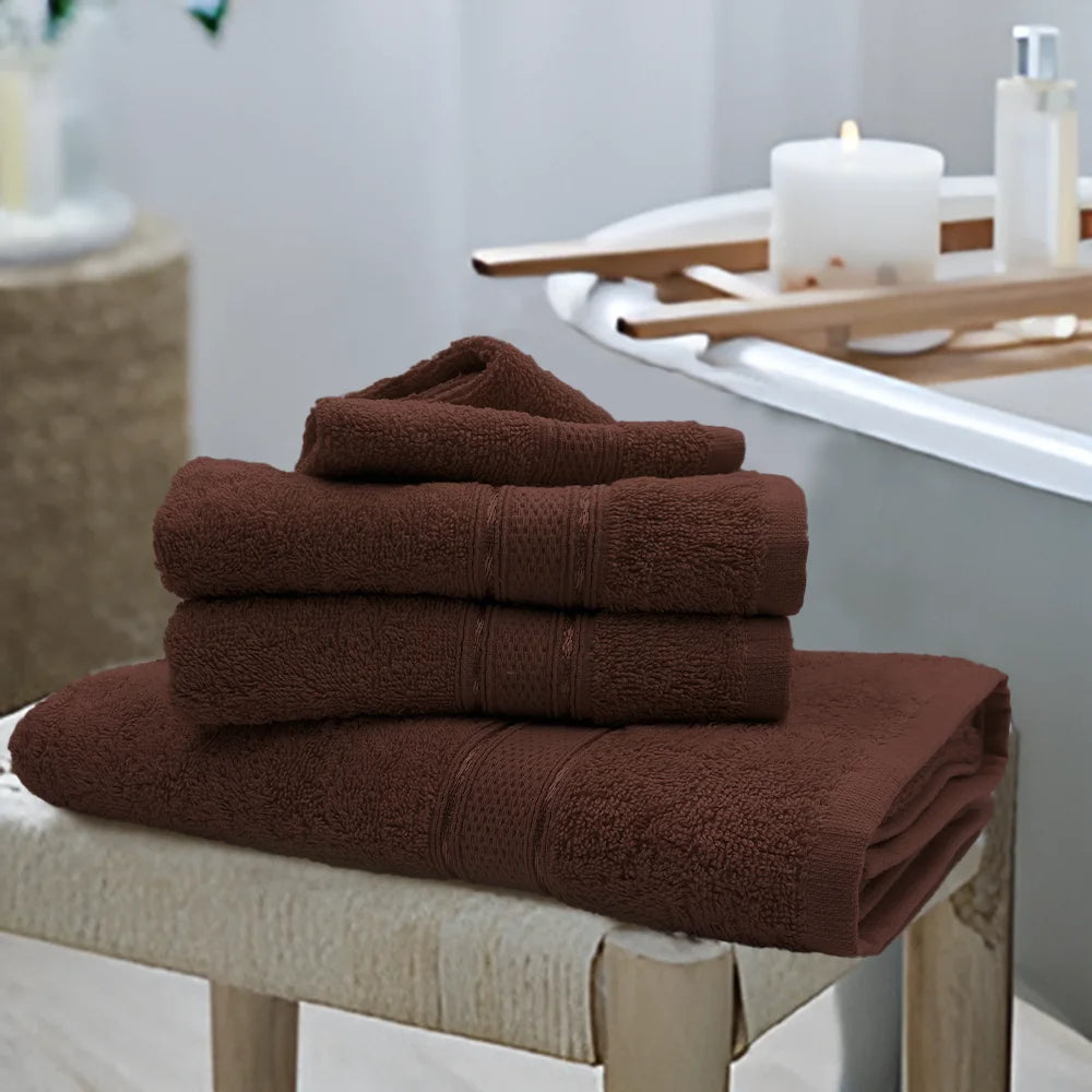 BYFT Daffodil Cotton Towel Brown Luxury - Soft, Absorbent, Quick-Dry, 500 GSM Bath Towel Set