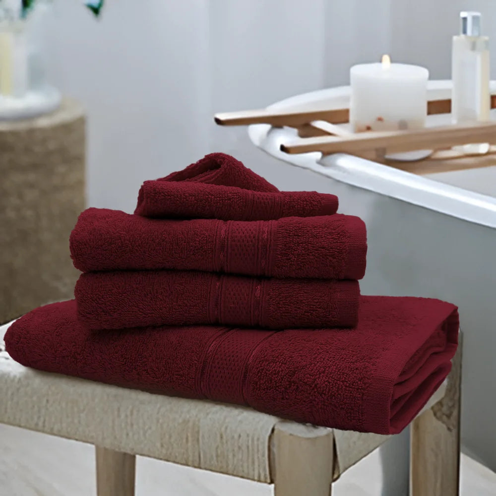 BYFT Daffodil Cotton Towel Burgundy Luxury - Soft, Absorbent, Quick-Dry, 500 GSM Bath Towel Set