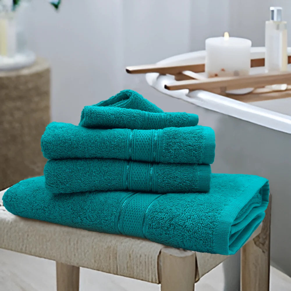 BYFT Daffodil Cotton Towel Turquoise Blue Luxury - Soft, Absorbent, Quick-Dry, 500 GSM Bath Towel Set