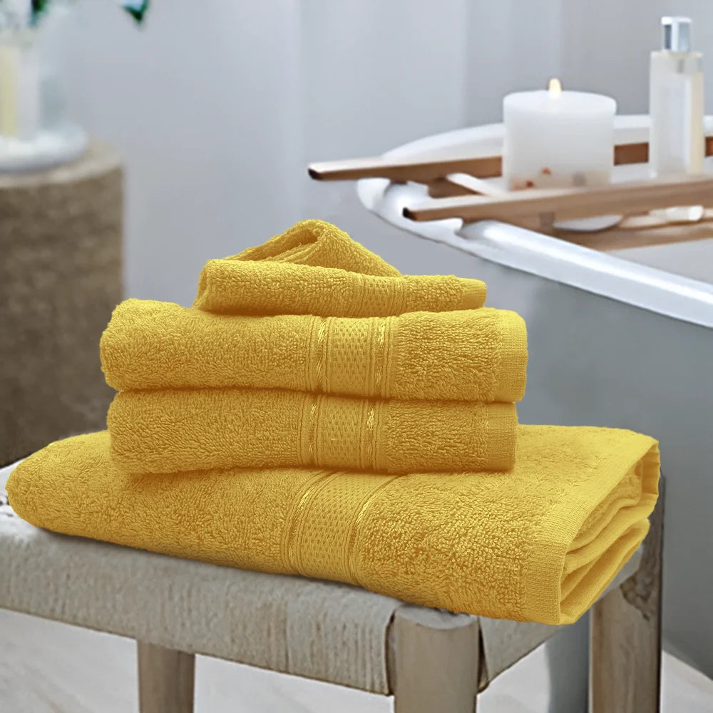 BYFT Daffodil Cotton Towel Yellow Luxury - Soft, Absorbent, Quick-Dry, 500 GSM Bath Towel Set