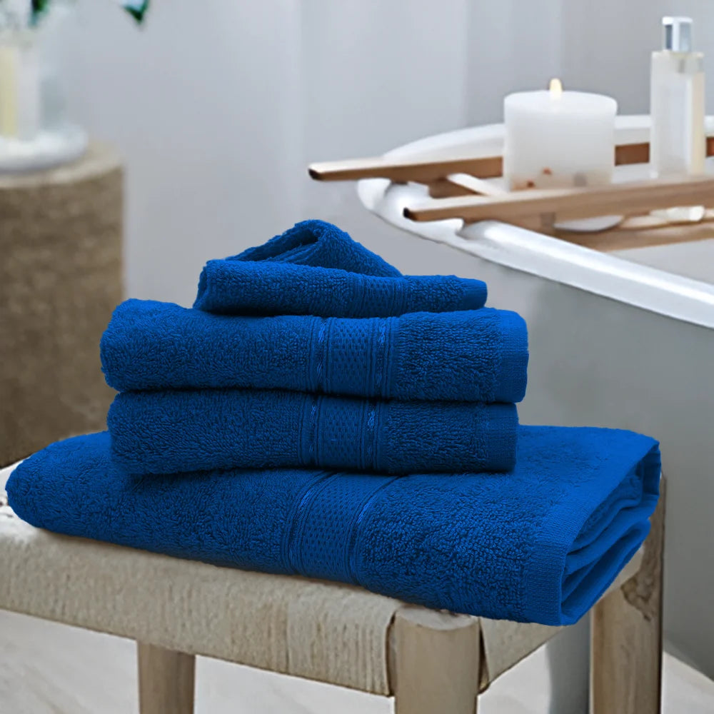 BYFT Daffodil Cotton Towel Royal Blue Luxury - Soft, Absorbent, Quick-Dry, 500 GSM Bath Towel Set